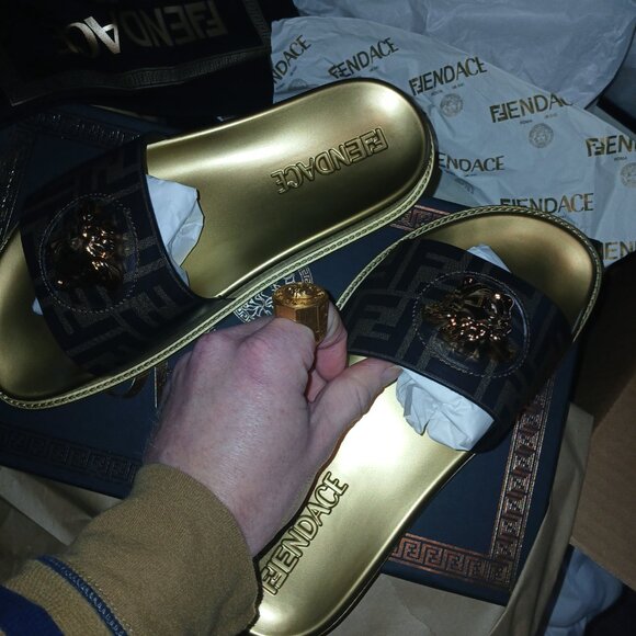 FENDACE SLIDES (Versace+Fendi Exclusive & Rare Line) Unisex IT42  BRAND NEW